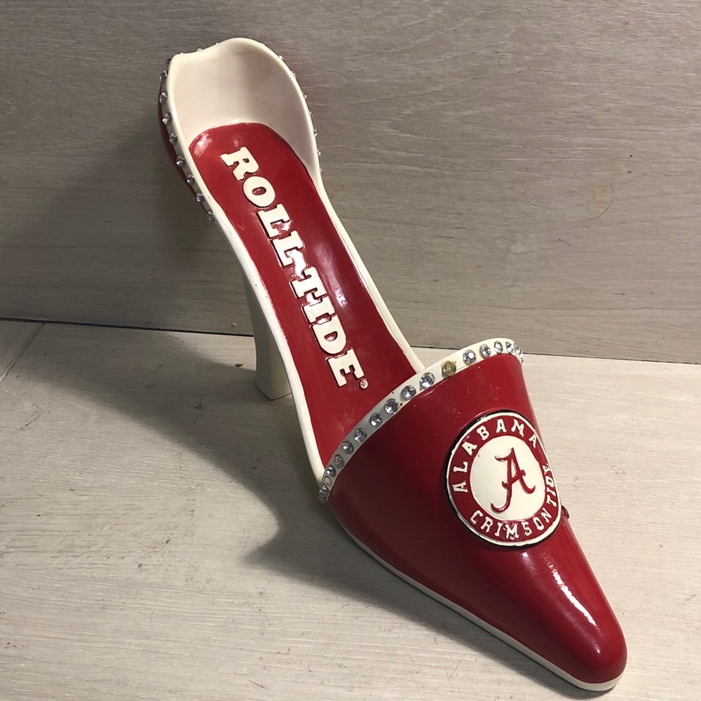 Alabama Crimson Tide Heavy Ceramic High Heel Shoe Wine Bottle Holder Pls Read